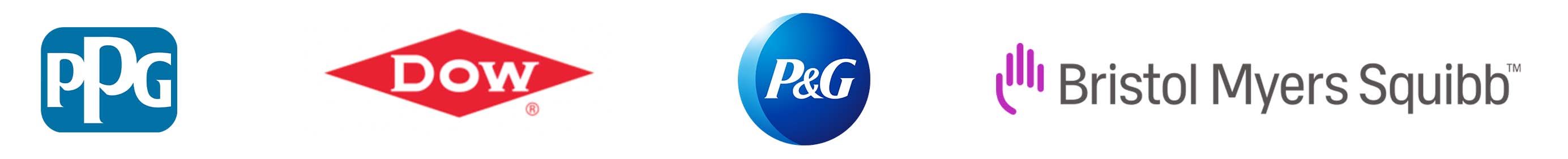 company logos - PPG, Proctor and Gamble, Dow, Bristol Meyers Squibb