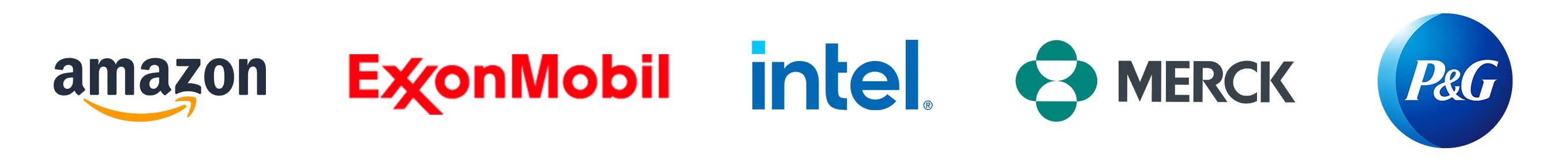 company logos - Amazon, Exxon Mobile, Intel, Merck