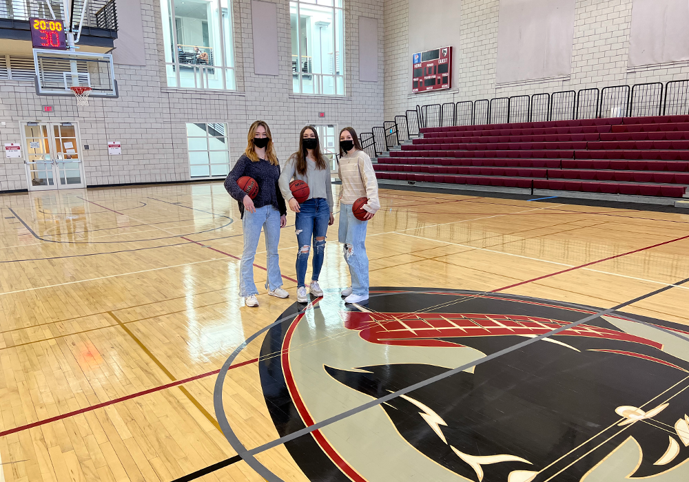Carnegie Mellon Women's Basketball players Anna Iacocca, Jamie Joseph, and Samantha Glowasky