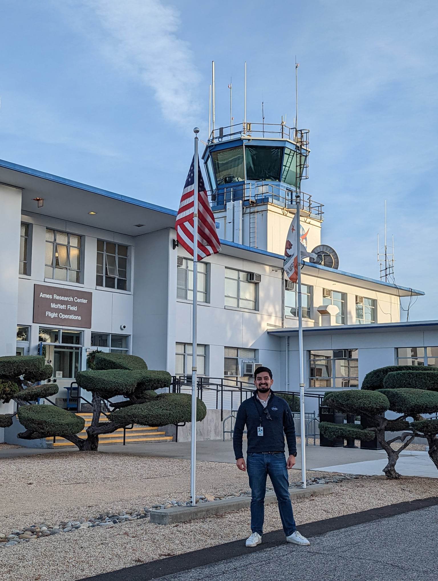 David Bernal Neira stands outside the Ames Research Center