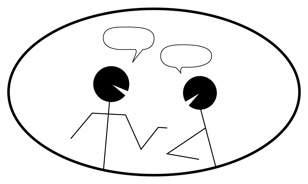Two stick figures with speech bubbles